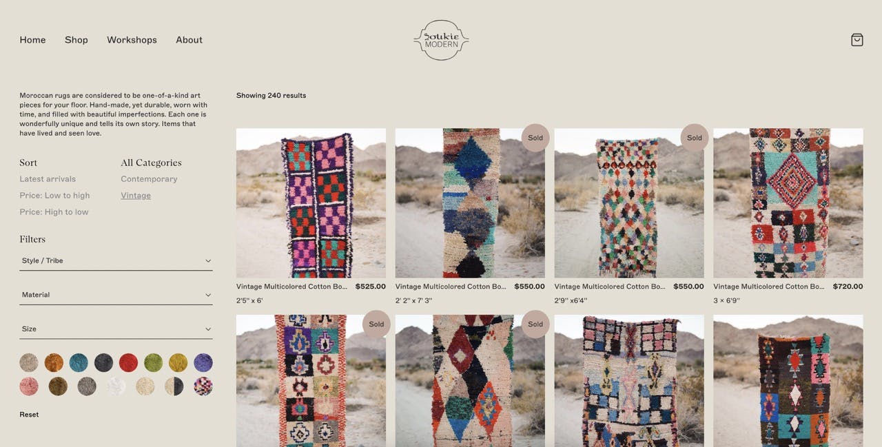 New e-commerce shop for a Palm Springs Moroccan rug retailer.